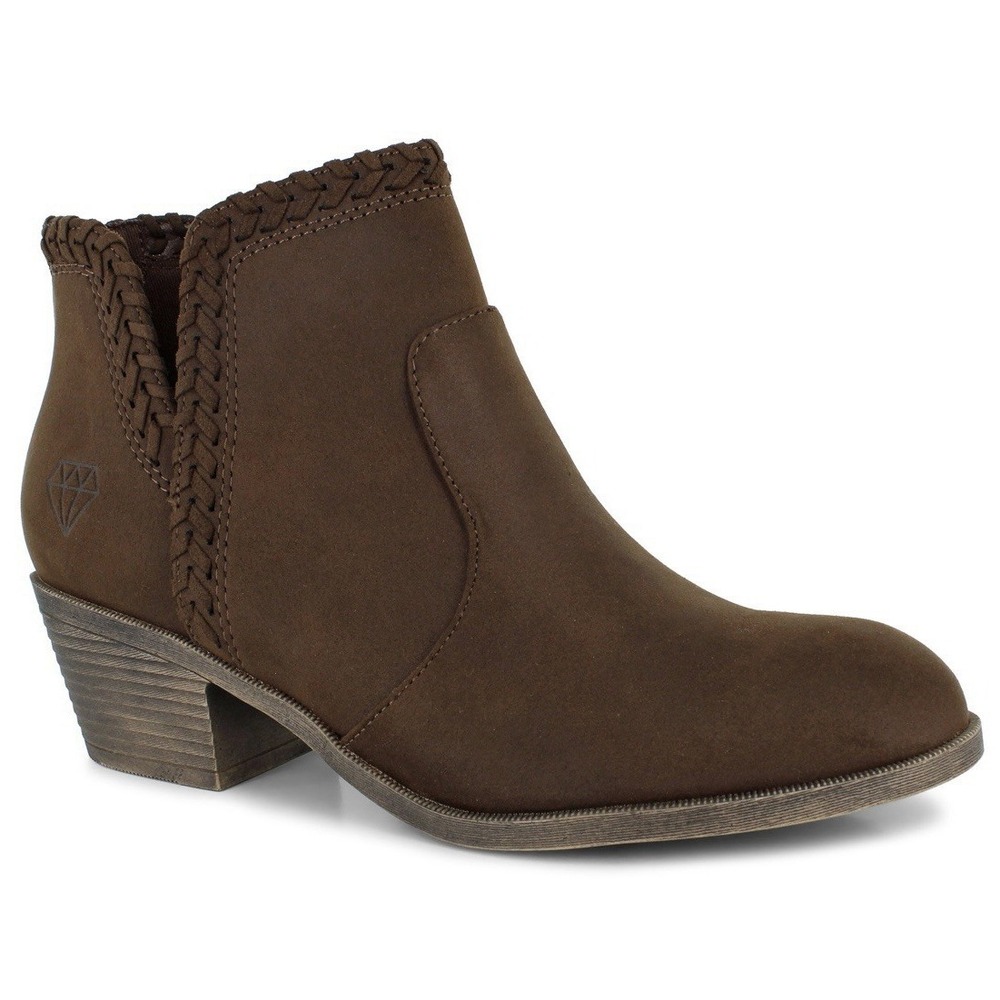 Rock & Candy Brown Faux Suede Braided Ankle Bootie Low Heel Women's Size 8.5 NIB
